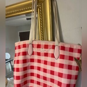Kate Spade Pink and White Checkered Tote